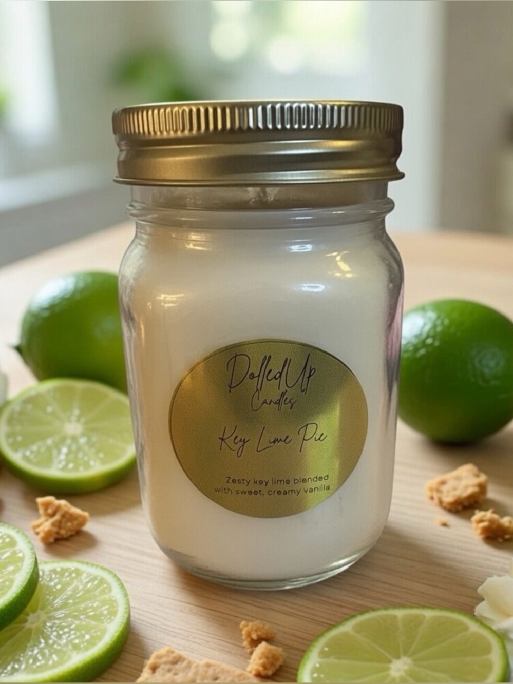16oz Key Lime Pie Soy Candle Mason Jar | Citrus Bakery Scent